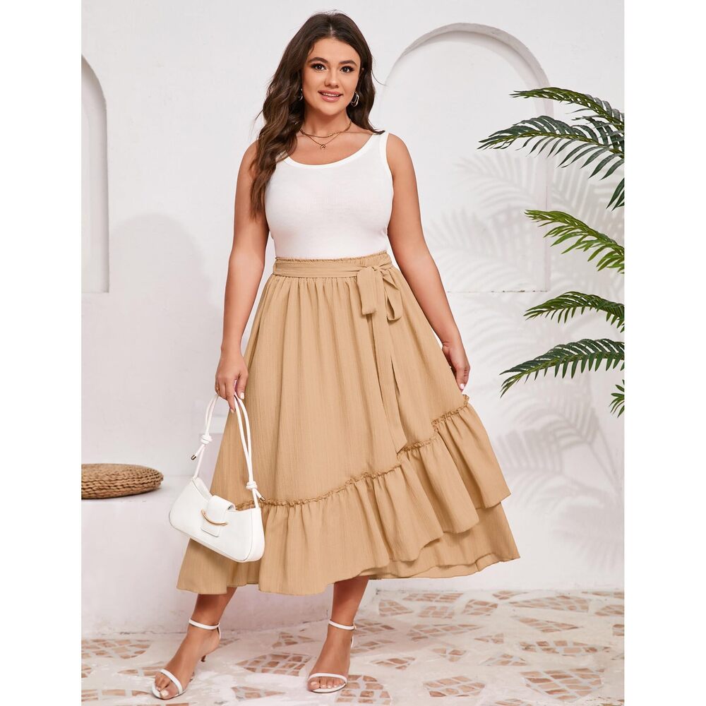 4944 Summer High Waist Skirt Boho Tie Knot Maxi Skirt Casual Beach Ruffled - Picture 3 of 6
